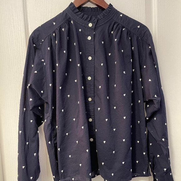 Never-Worn Ann Taylor LOFT Embroidered Heart Button-Down Blouse, Size Small. - Picture 1 of 7